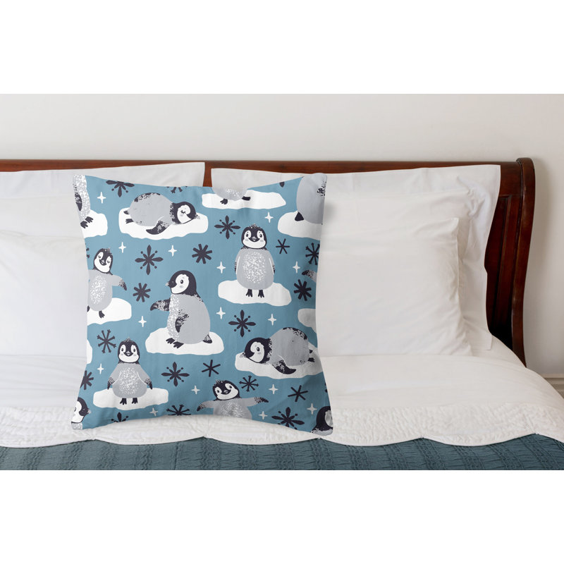 Penguin Fun Throw Pillow, Blue Abstract