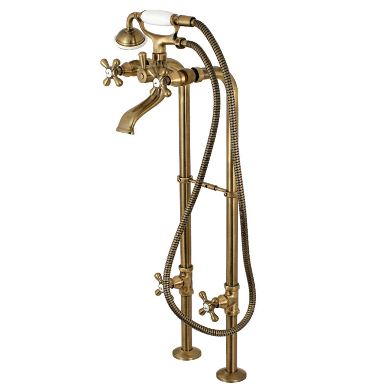 Kingston Brass Kingston Three-Handle 2-Hole Freestanding Tub Faucet with Supply Line and Stop Valve, Vintage Brass