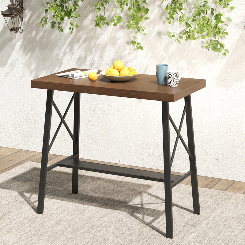 Roca Rectangular Metal Outdoor Bar Table With Umbrella Hole , 40.6'' in. W 21.7'' in. D, Walnut