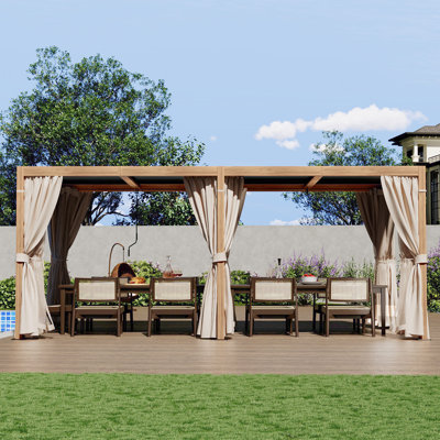 Aluminum Louvred Pergola with Adjustable Roof and Curtains