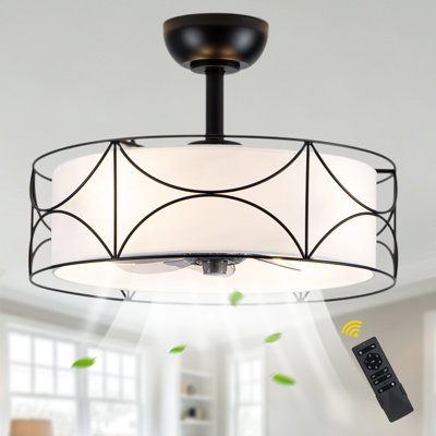 Ventilateur de plafond moderne de 50 cm avec éclairage et télécommande, ventilateur Fandelier avec abat-jour cylindrique en tissu pour chambre ou salle à manger