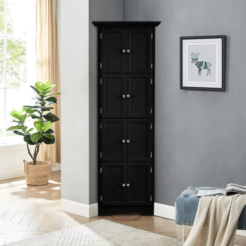 Grande armoire de rangement noire à 4 tablettes pour 4 pièces fonctionnelles - salon, chambre à coucher, salle de bain, cuisine 72 pouces avec 4 tablettes optimise l'efficacité dans la maison