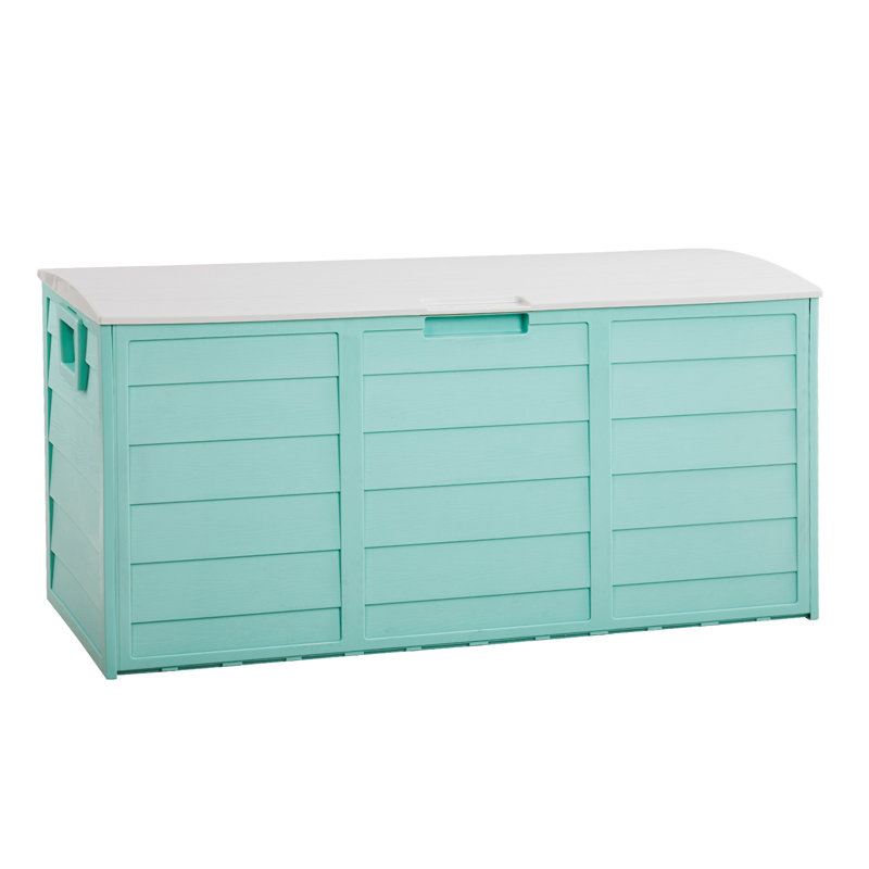 Coffre de terrasse en plastique avec roulettes 75 gallons Winado, Blanc/vert