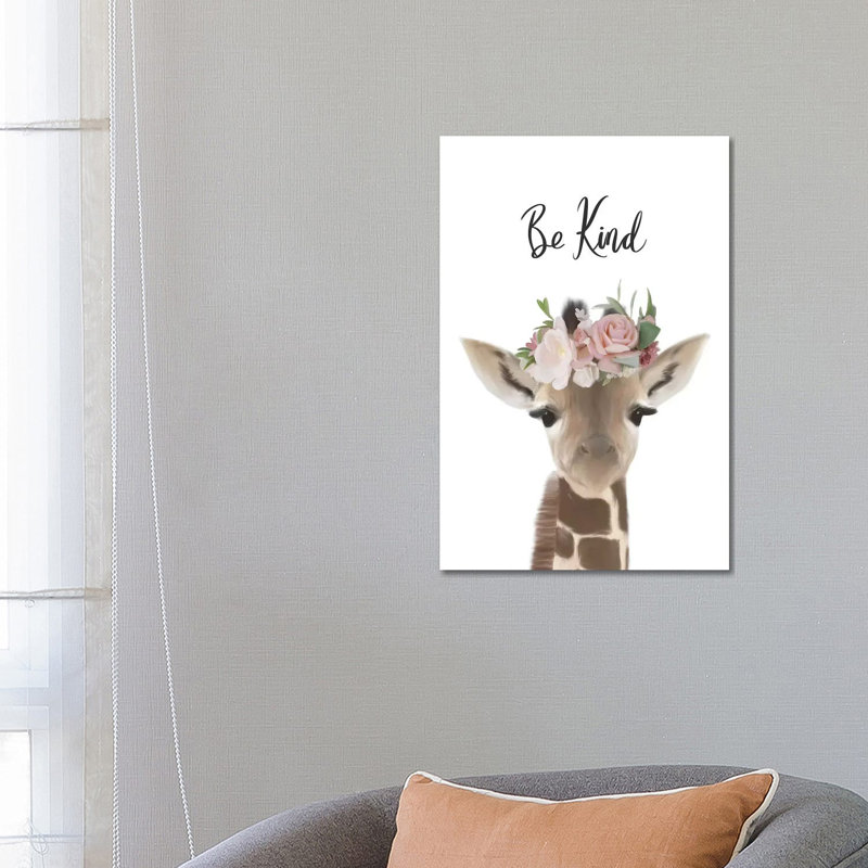 Floral Giraffe Be Kind by Leah Straatsma - Wrapped Canvas Print, 20.32 cm H x 30.48 cm W