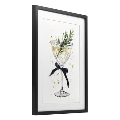 «Christmas Cocktail with Fir Sprig», reproduction encadrée sous verre, design par Petal Prints Design