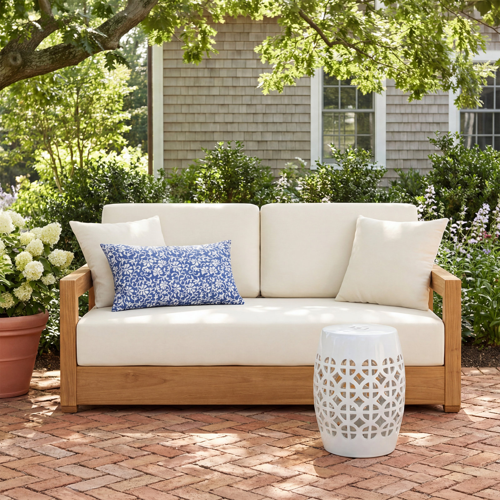 Melrose 53" Teak Patio Loveseat, Beige