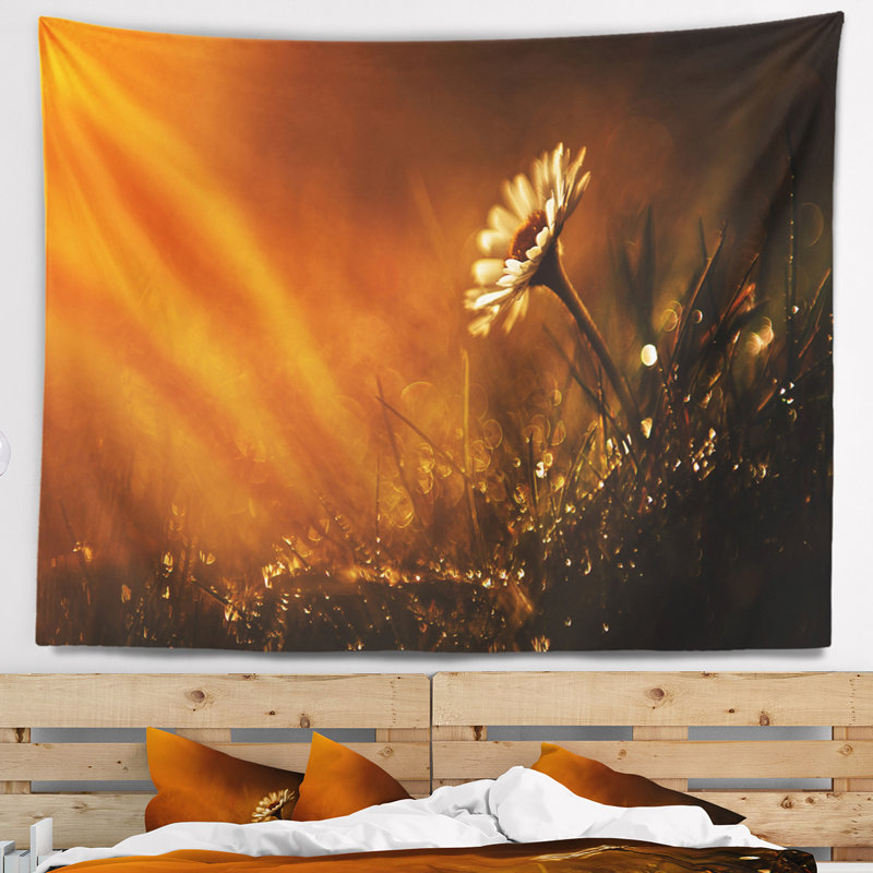 Tapisserie florale blanche et sauvage au coucher du soleil après la pluie, H 50 po x l 60 po