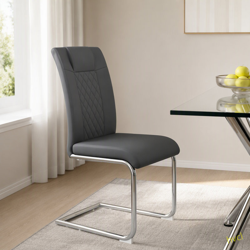 Chaises de salle à manger en similicuir, Ensemble de 4, Gris, Argent argent