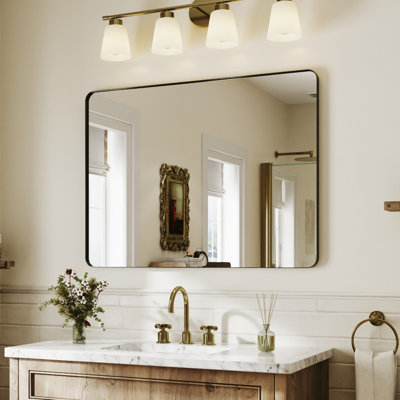 Black Aluminum Framed Rectangle Bathroom Mirror, Vanity Mirror With Tempered Glass