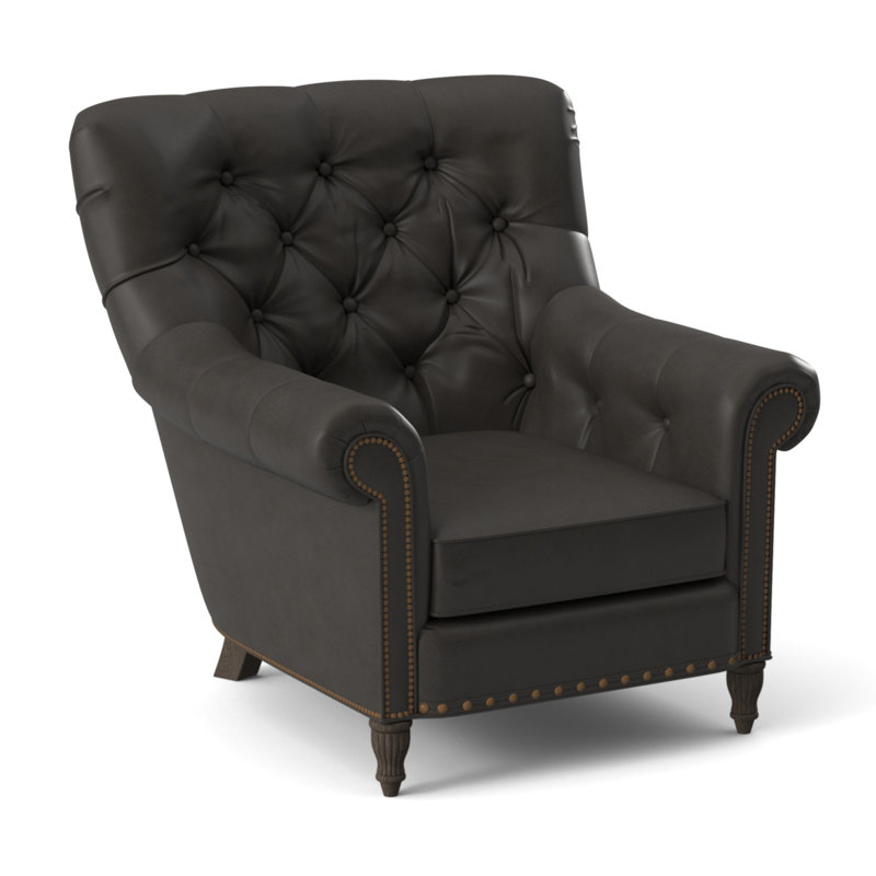 Kirby Leather Club Chair, #9 & #54 Natural, Aline Light Gray Stonewash Genuine Leather, Cobblestone