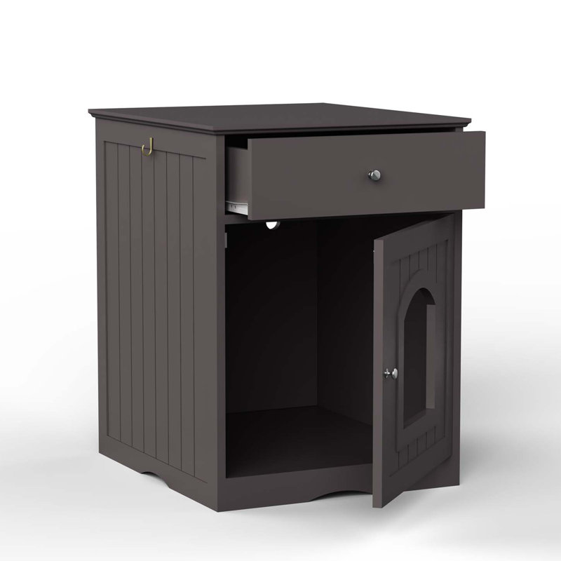 Brown MDF Cat Litter Box Enclosure Side Table with Drawer