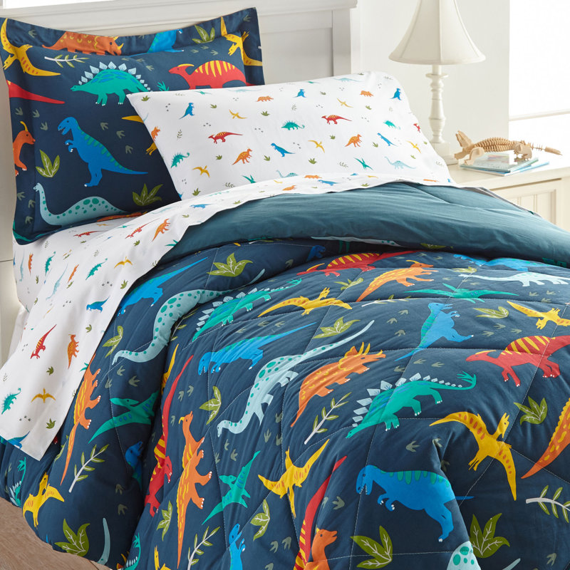 Jurassic Dinosaurs Blue Microfiber Twin Bedding Set