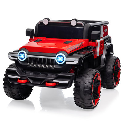12V 2-Seater Kids Ride On Truck, 4WD Electric Car w/Remote Control, Dual Motors, Music, LED Lights, Spare Tire