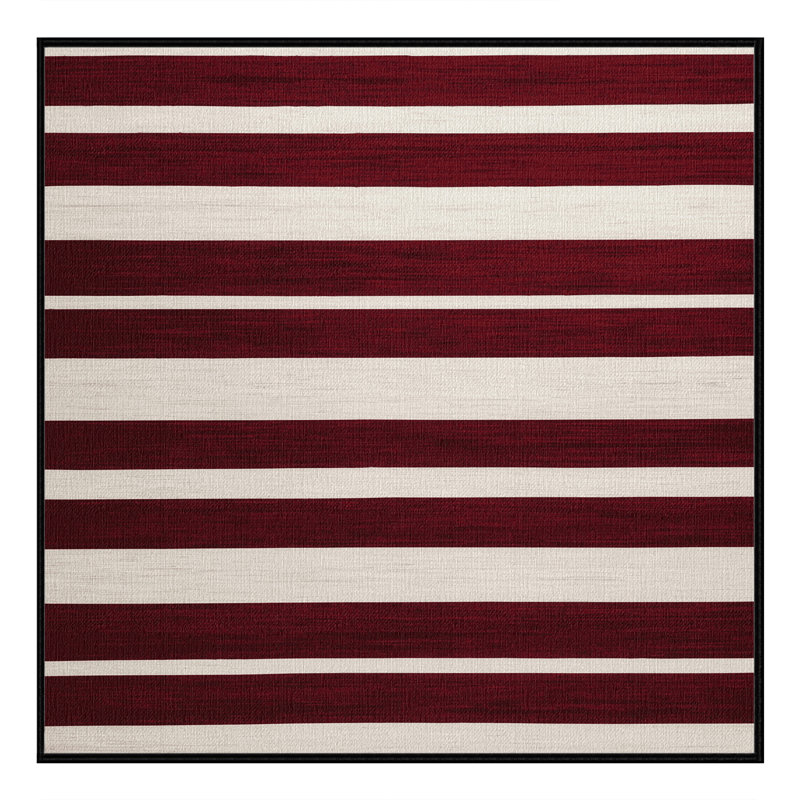 Tapis rouge à rayures horizontales lavable à la machine, Carré 7 pi