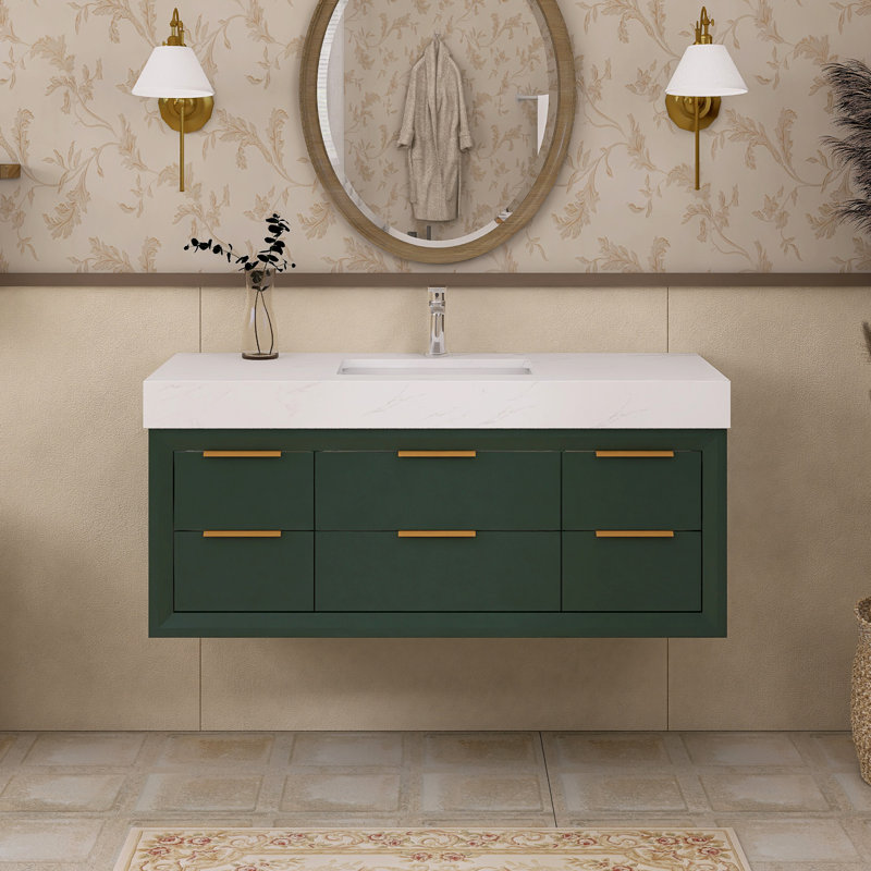 Meuble-lavabo mural simple 48 po avec plateau en marbre, Vert