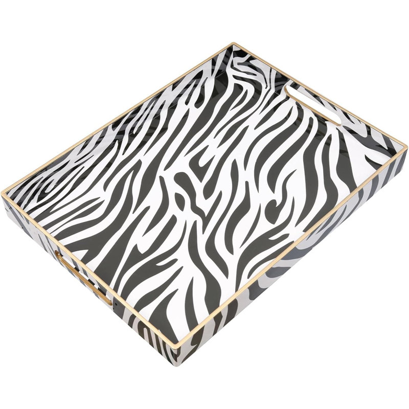Tray, Black/White Animal Print, 4.06cm H x 39.88cm W x 29.97cm D, 1