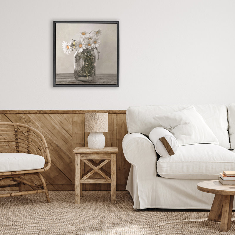 Cadre flottant «Joy In A Jar Daisies», conception par Robin-Lee Viera, Cadre flottant noir de jais, H 18 po x l 18 po