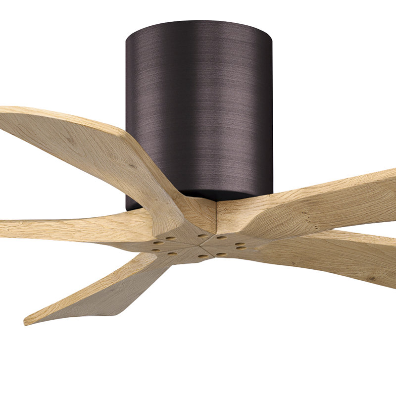 60" Irene 5-Blade Hugger Ceiling Fan with Wall Remote, 42", Brushed Nickel, Light Maple Tone