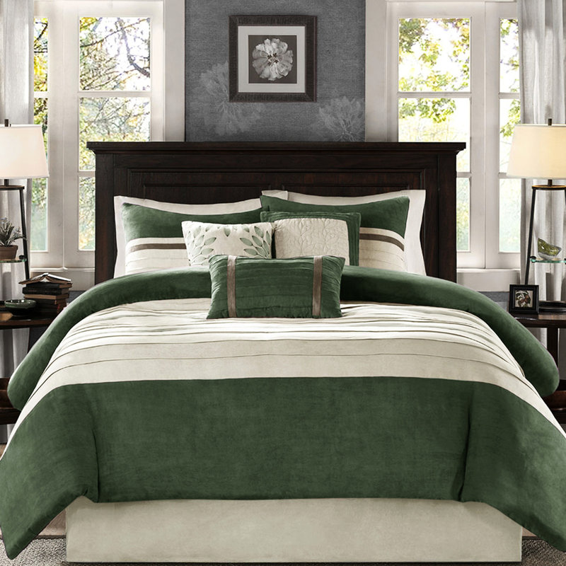Édredon pour très grand lit 7 pièces - Faux suède rouge, microsuède doux, coussins décoratifs à motif en pièces, 2 taies décoratives lavables à la machine + 1 jupe de lit
