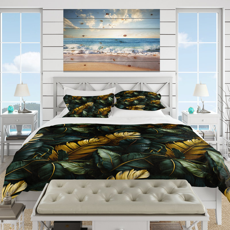 Ensemble de housse de couette Green Banana Leaf Bliss, Housse de couette simple + 1 taie décorative stan