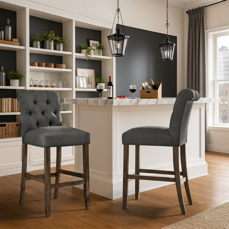 Tabouret Alsadig, Gris foncé, Tabouret de bar (siège d'une hauteur de 30,75 po), Brun