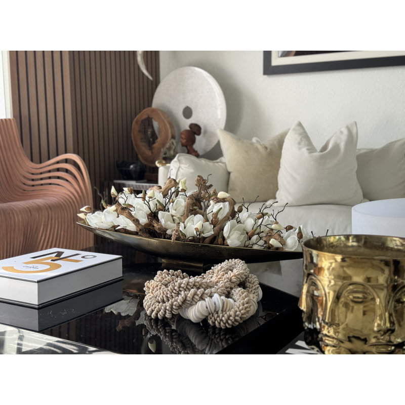 Driftwood and Denver Boat Magnolia Centerpiece, 8" H x 40" W x 5" D, Gold