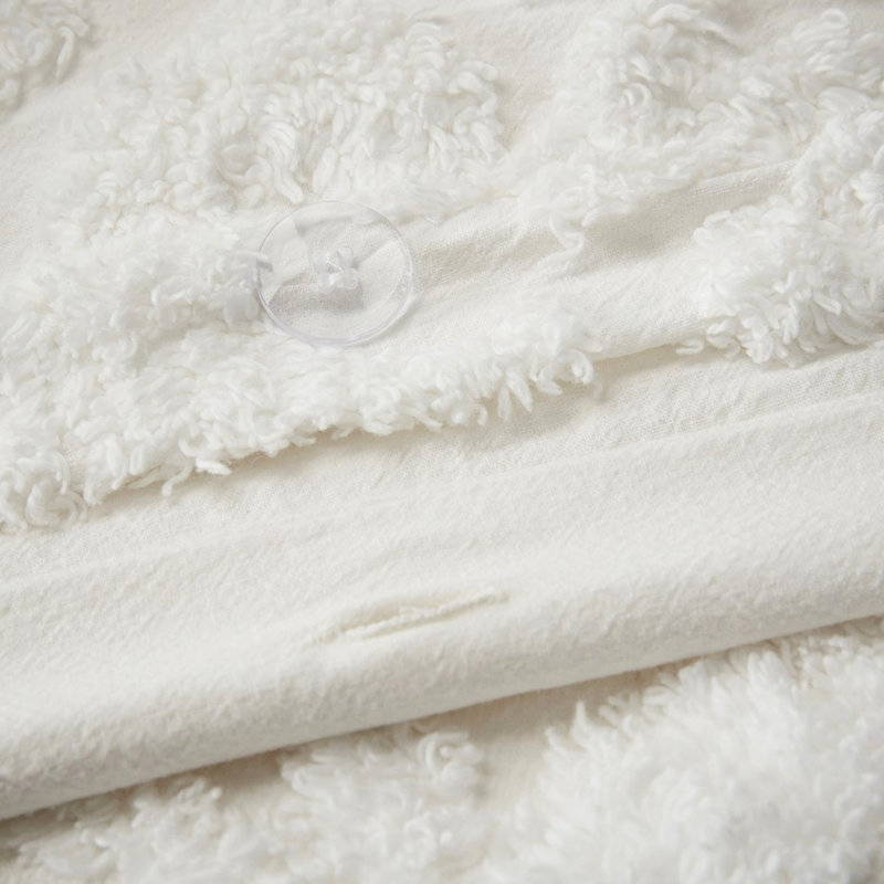 Literie en chenille de coton pour très grand / très grand lit, 3 pièces, blanc, 2 taies décoratives, fermeture à boutons, attaches d'angle, lavable à la machine, housse de couette blanche très calme, chaleureuse et invitante