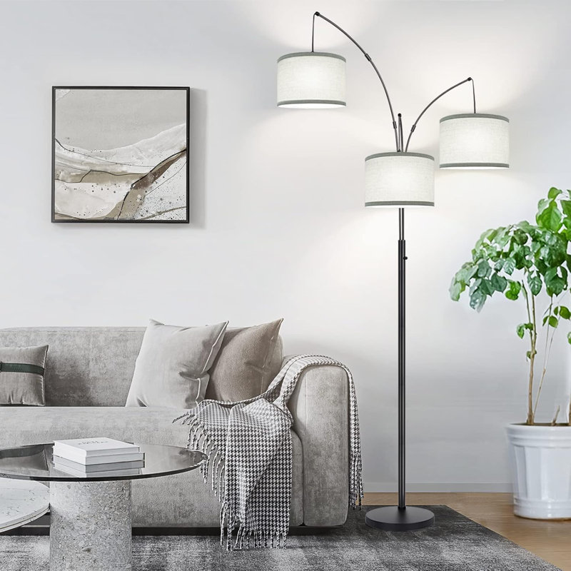 Lampe sur pied à arc 3 lumières pour le salon, lampe sur pied haute moderne 1000LM avec abat-jour beige, Beige