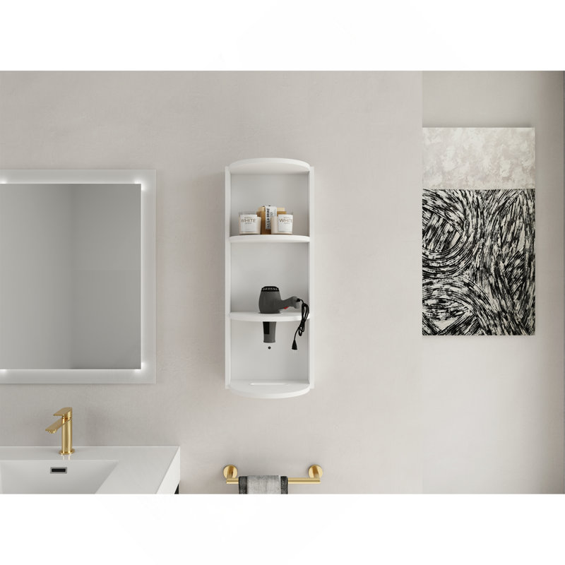 12" Bathroom Wall-Mounted Storage Rack, Float Mounting Design, Glossy White