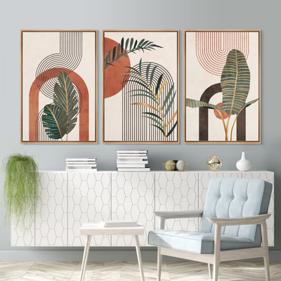 «Tropical Jungle Leaf», abstrait géométrique Mid-Century, Boho moderne, impression sur toile encadrée