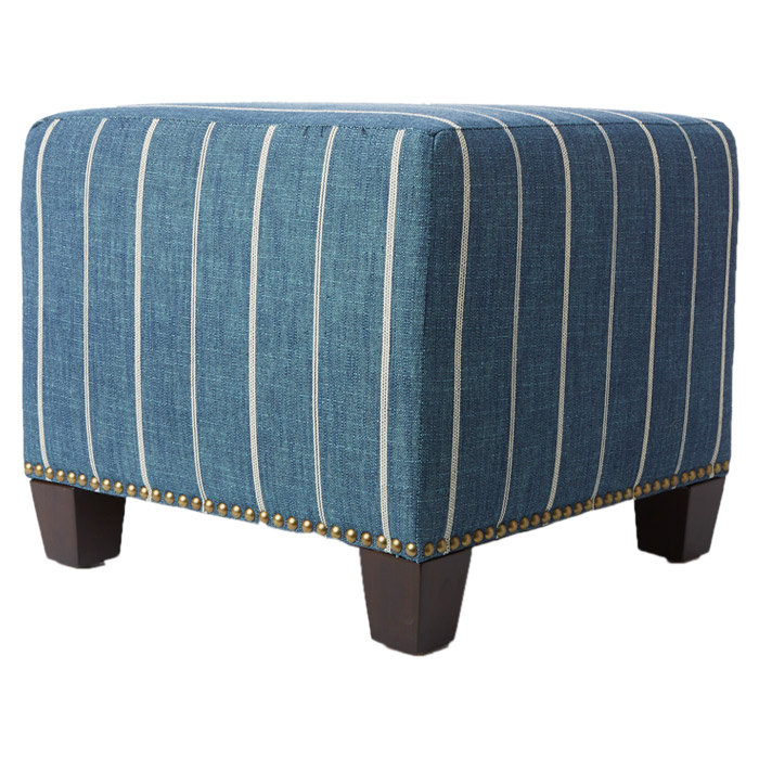 Arisha Upholstered Ottoman, Fritz Stripe Indigo