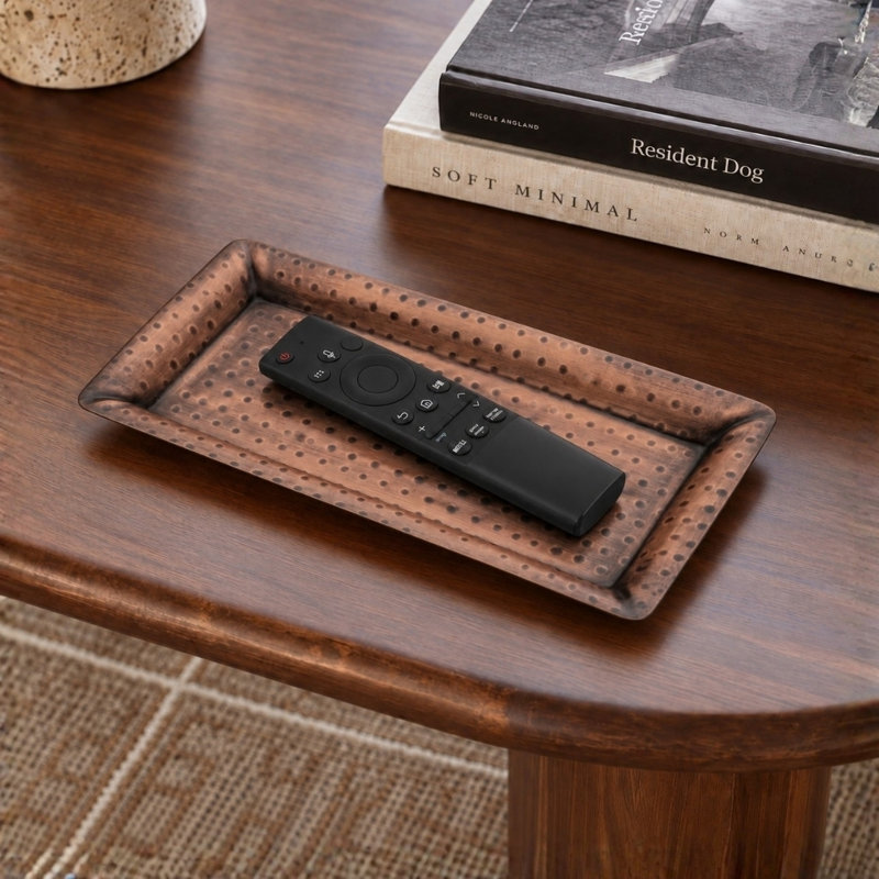 Hand Hammered Metal Decorative Vanity Serving Platter Tray, Antique Copper (Set of 2), Antique Copper