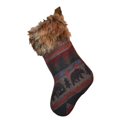 Wooded River Cabin Bear Christmas Stocking (14x20)