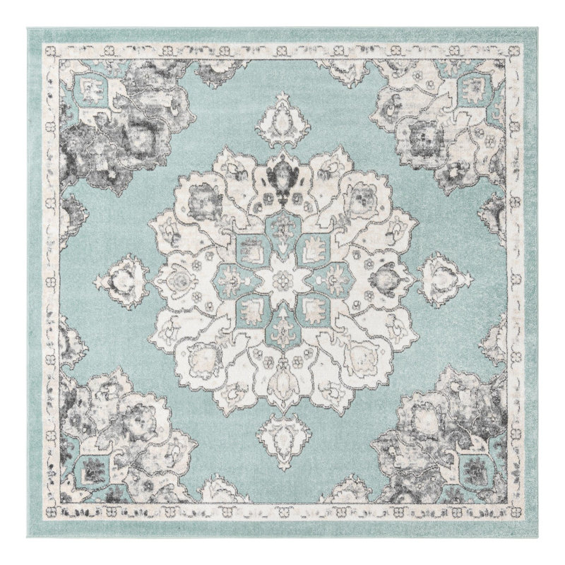 Tapis oriental oriental turquoise, Carré 7 pi 10 po