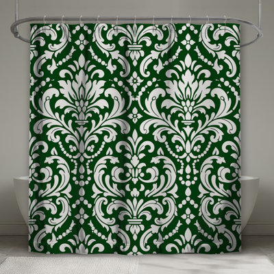 Green White Damask Shower Curtains Extra Long