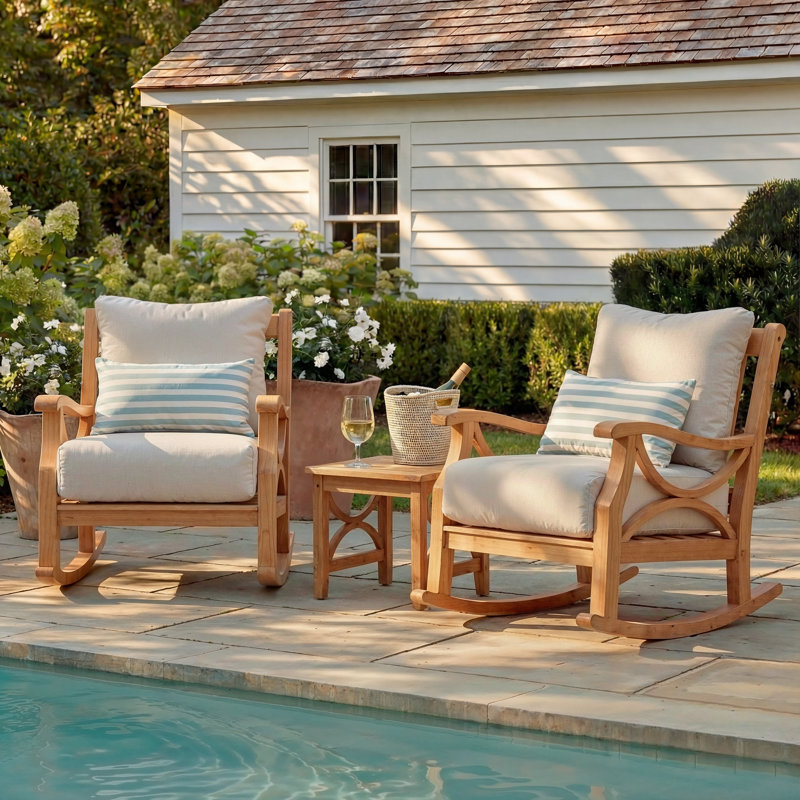 Brunswick Teak 2 - Person Patio Conversation Set with Cushions, Beige