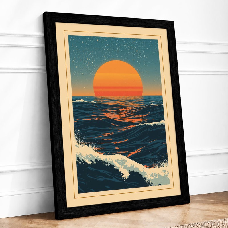 Sun Over Waves Coastal - Print, A1 - 84.1 x 59.4 cm, Black