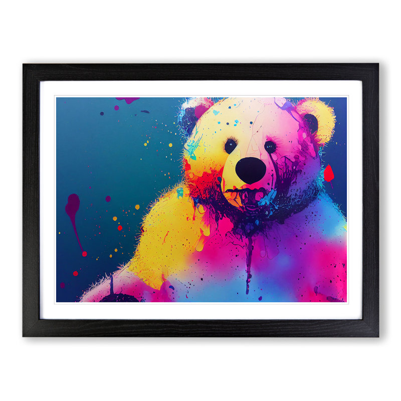 Teddy Bear Splash Vol.2 Abstract - Single Picture Frame Print, Black, 25cm H x 34cm W