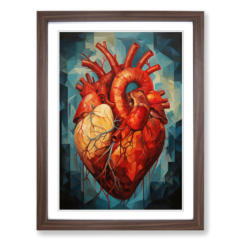 Anatomical Heart Cubism Art - Framed Print, Walnut Framed, 64cm H x 46cm W