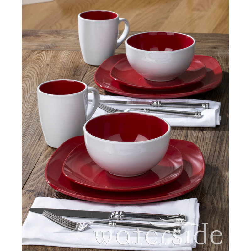 Nova Piece Ceramic Dinnerware Set - Service for 4, Red/White