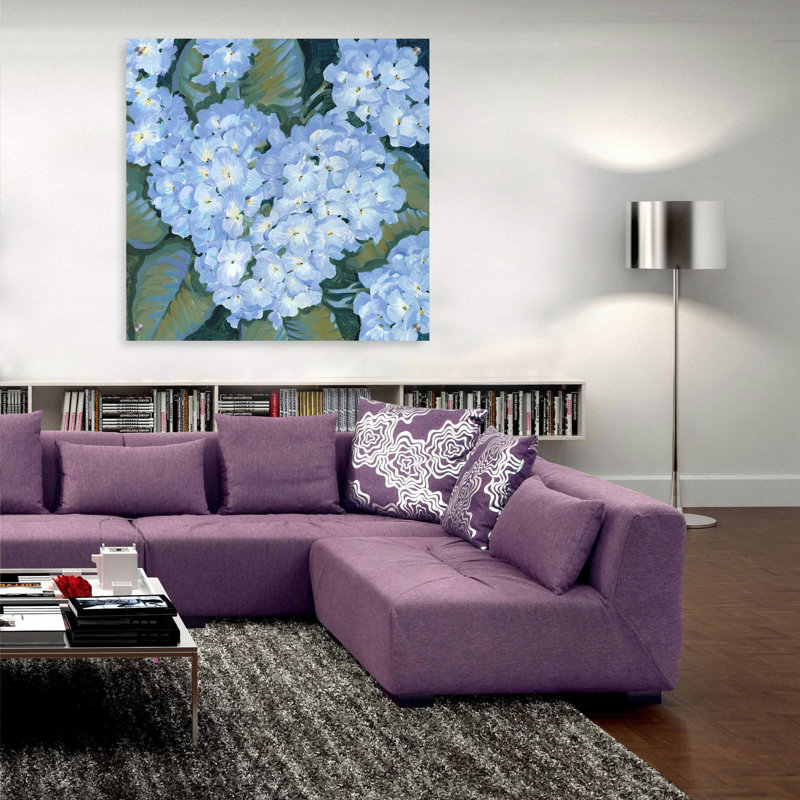 «Blue Hydrangeas II» par Tim O'Toole, art mural en verre acrylique rouge, 36 po x 36 po Red Barrel Studio®