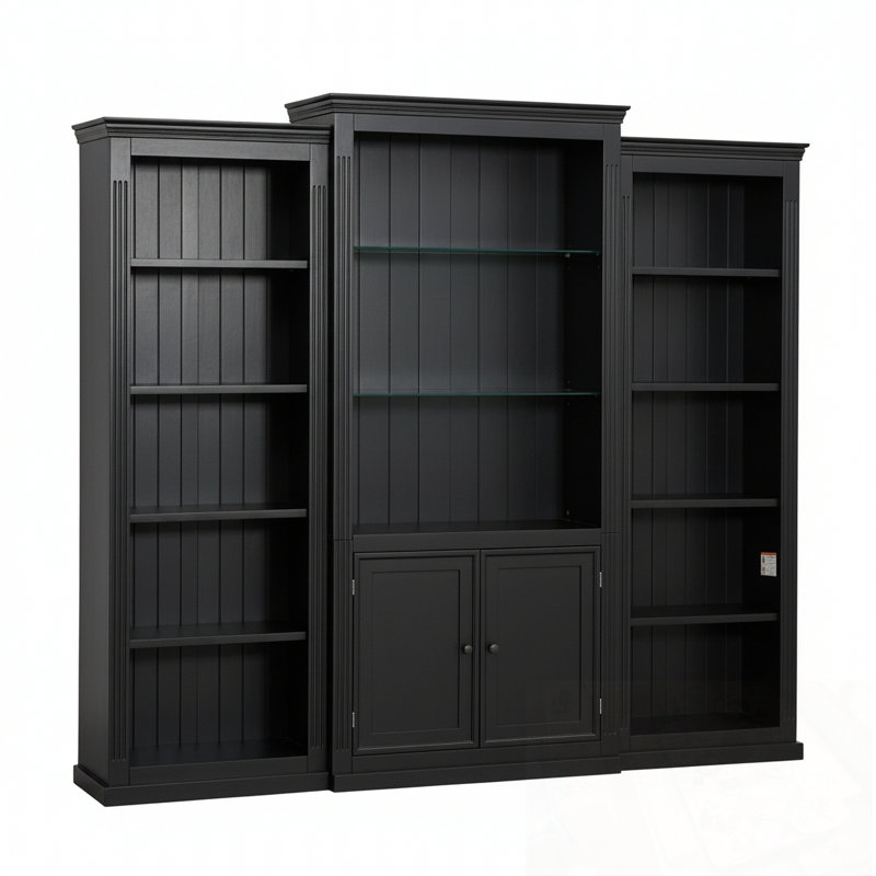 Yetta with LED Light, Glass Shelves and double doors, Noir