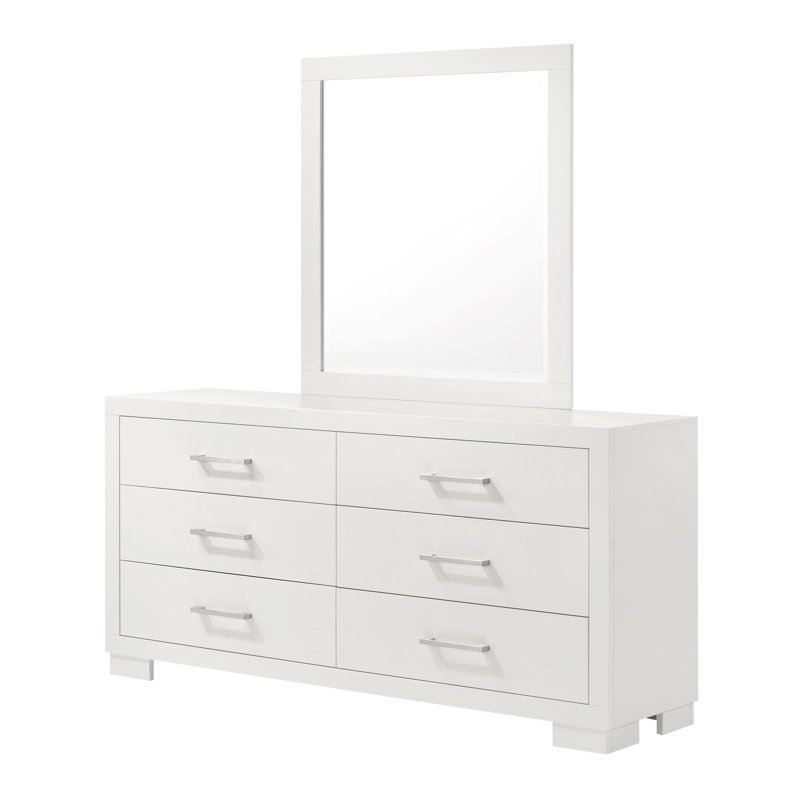 Commode 6 tiroirs avec miroir blanc crème