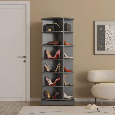 Grey 360 Rotating Shoe Cabinet 6 Layers