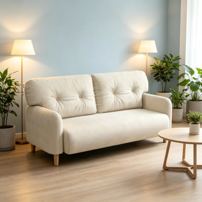 Ce canapé double beige moderne est doté d'une structure en bois massif robuste et de coussins confortables, ce qui le rend idéal pour les couples qui se détendent à la maison.