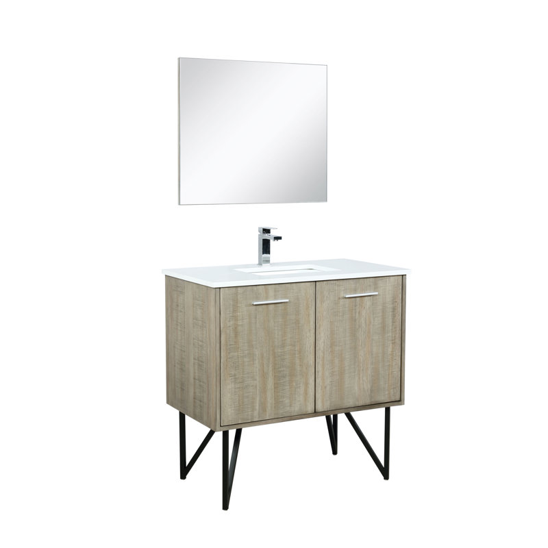 Lancy 36 in W x 20 in D Single Bath Vanity Mirror and Faucet Set, White Cultured Marble