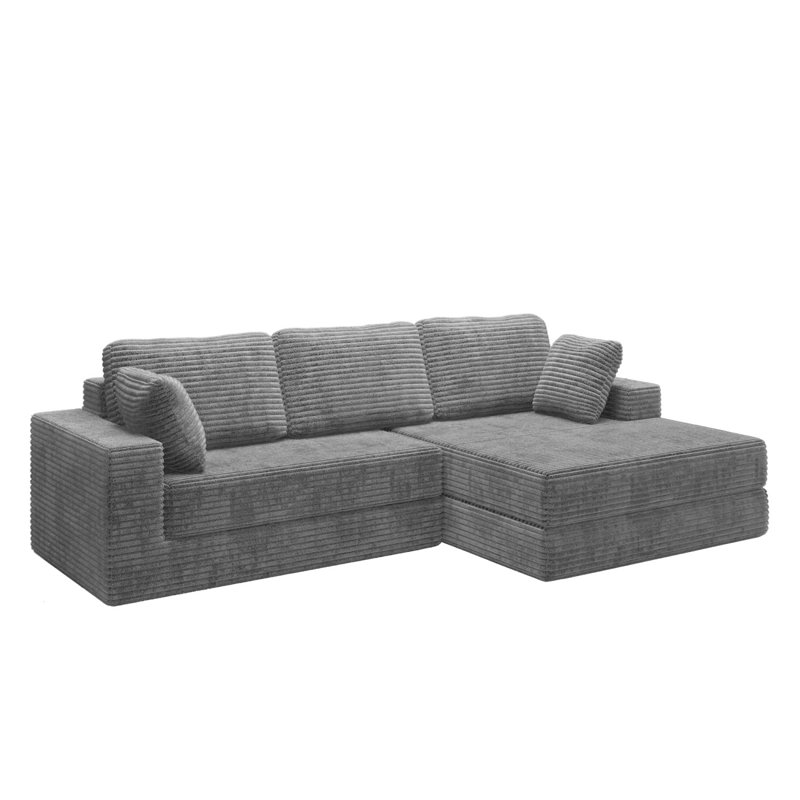 Canapé modulaire en L 28,25 po Boneless, Orienté à droite, Tissu gris