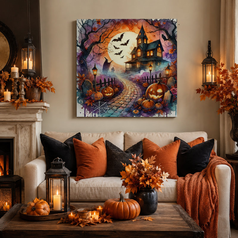 «Enchanted Haunted House Halloween Night», art mural, H 40 po x l 40 po x P 1,5 po