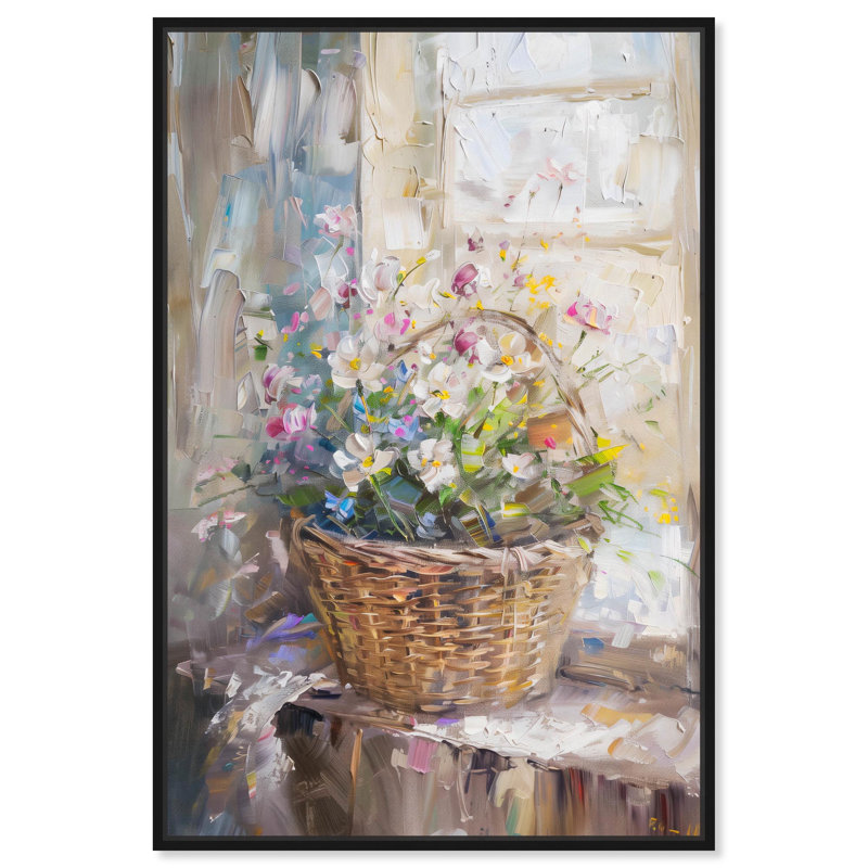 Art, art floral, nature morte, toile, Cadre flottant noir, H 16 po x l 11 po