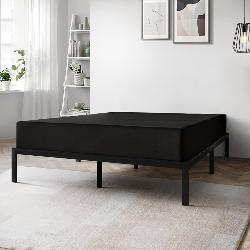 Tawnya 8'' Wood Box Spring with Black Linen Cover, King